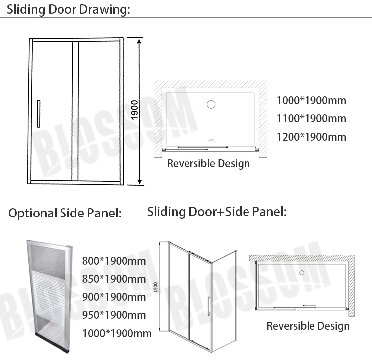 Bathroom Simple Aluminum Frame Enclosure Room Tempered Glass Sliding Shower Door