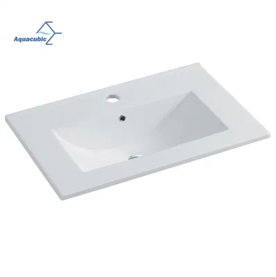 Lavabo de cerámica blanco Aquacubic, lavabo rectangular de borde fino, lavabo superior, precio, gabinete, lavabos de baño