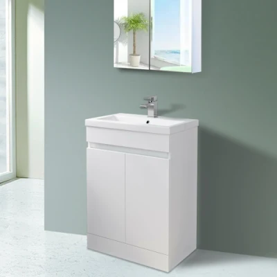 Muebles de almacenamiento, tocador blanco brillante de PVC para baño de 60cm